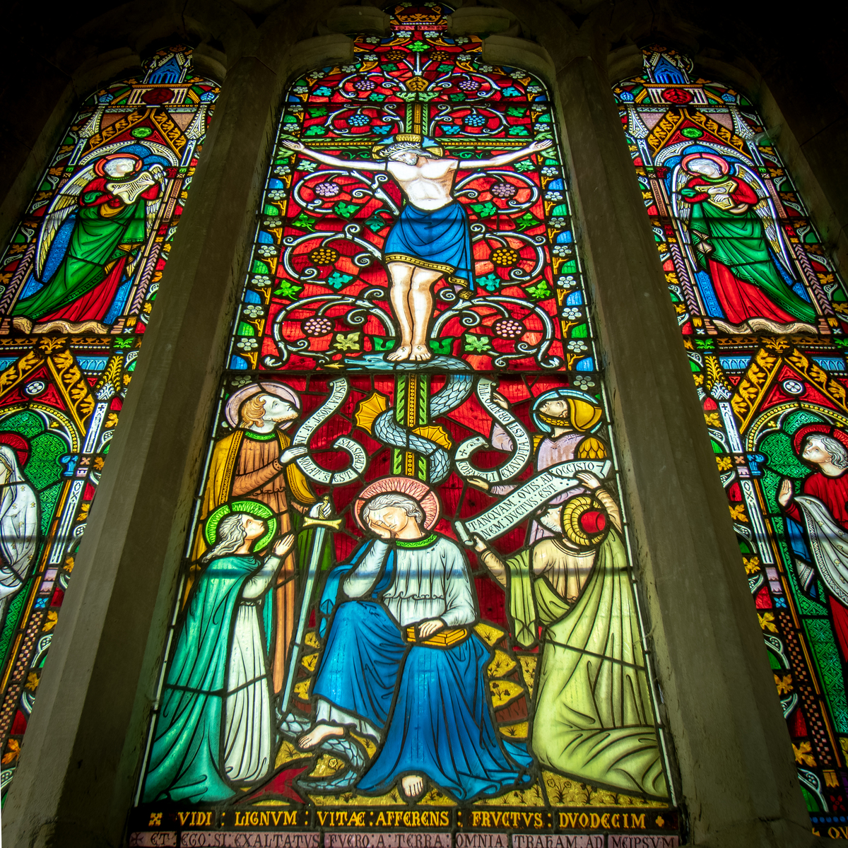 East Window - people at the foot of the cross